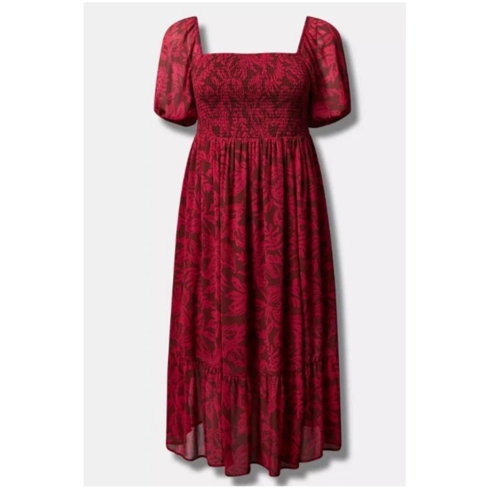 Torrid Leaves Tea Length Smocked Bodice Dress Size 4 Coquette Fairycore Romantic - Picture 10 of 11